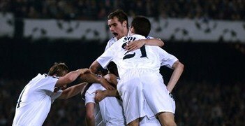 Madrid celebrate in 2002 after they defeated their arch-rivals in the semi-finals