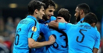 Inter Milan players celebrate a goal [via uefa.com]