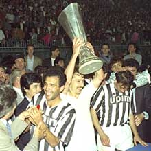 Juve's Sergei Aleinikov holds aloft the trophy