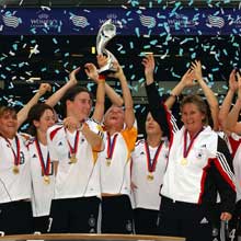 Germany celebrate winning the 2005 UEFA Women's Championship