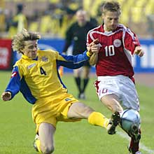 Ukraine's Anatoliy Tymoshchuk in action against Denmark